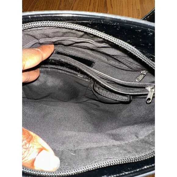 Kate Spade New York Black Croc-Embossed Patent Leather Tote Handbag 10x8x4